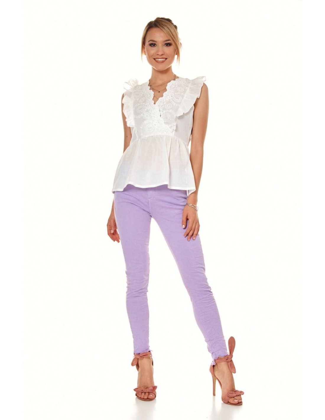 Pantaloni dama din denim lavanda 367 - Magazin online - Boutique